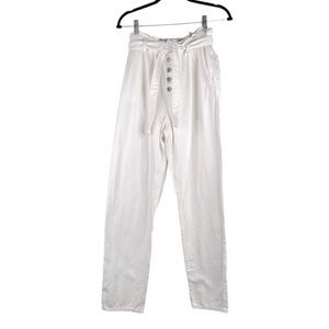 LOFT White Paper Bag Waist Front Tie Straight Leg Button Fly Jeans Size Small